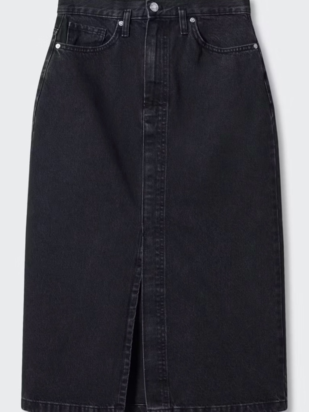 Mango Black Denim Midi Skirt with Front Slit
